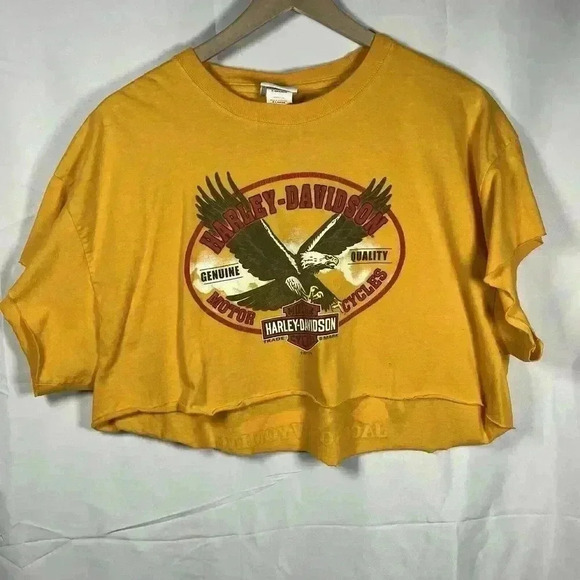 Harley Davidson cut off tshirt womens XL yellow casual biker eagle jackson hole - Picture 1 of 6